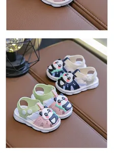 Detailed view of baby cartoon panda sandals with soft non-slip soles
