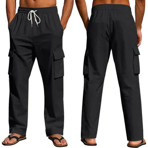 Pantalones cargo negros holgados y transpirables para hombre con bolsillos