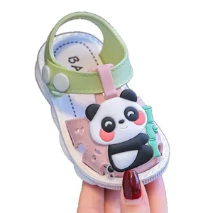 Cute cartoon panda baby sandals featuring a soft non-slip sole and protective enclosed toe design