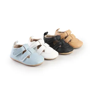 Set Sommer Baby Leder Lauflernschuhe in Blau, Weiß, Schwarz und Hellbraun Farben