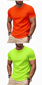 Vue détaillée de t-shirts de sport à séchage rapide en orange vif et vert citron éclatant