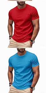 Variantes détaillées en rouge et bleu de t-shirts de sport à col rond et séchage rapide