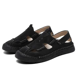 Close-up of black men's closed-toe breathable casual sandals on a white background.