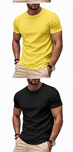 Comparaison visuelle des t-shirts de sport jaune et noir sur un mannequin masculin en forme