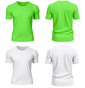 Vues détaillées avant et arrière de t-shirts de sport à séchage rapide en vert néon et blanc