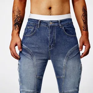 Stylische schmal geschnittene Motorrad-Jeans für Herren mit Paneelnähten und Waschung