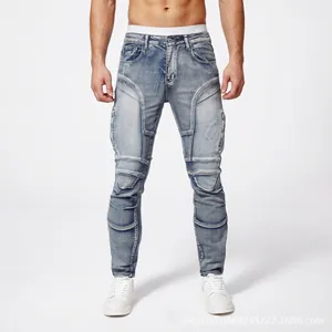 Stilvolle blaue Biker-Jeans für Herren mit schmaler Passform und Stretch-Denim-Stoff