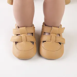 Weiche atmungsaktive Baby-Lauflern-Sandalen aus Leder mit Klettverschluss für Neugeborene