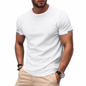 High-quality close-up view of white mesh ice silk T-shirt on male model for summer