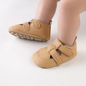 Atmungsaktive hellbraune Baby-Lauflern-Sandalen mit weichen Sohlen für Neugeborene
