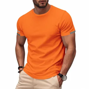 High-performance men's quick-dry sports t-shirt in vibrant orange with reflective sleeve trim