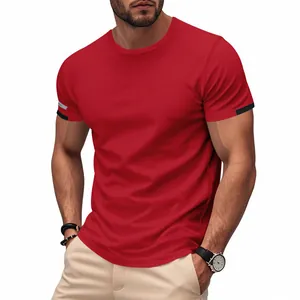 Men's red quick-dry sports t-shirt with short sleeves and reflective sleeve detail