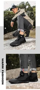 Detail view of men's outdoor five-finger high-top fleece-lined warm snow boots