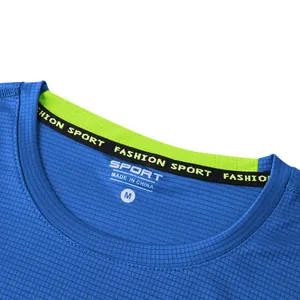 Detailed macro view of men's quick-dry sports t-shirt neckline showing fabric texture