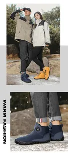 Close-up detail of navy blue high-top five-finger winter boots for outdoor warmth
