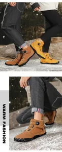 Outdoor winter high-top snow boots with warm fur lining and rotary buckle closure