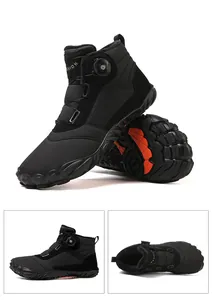 Black high-top outdoor winter boots with rotary lacing system and warm fleece lining