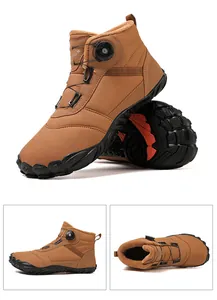 Detail view of warm outdoor winter snow boots with fleece lining and rotary buckle