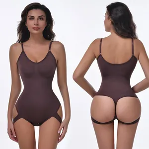 Seamless Shapewear Bodysuit For Women Tummy Control Butt Lifting Thong Adjustable Straps Underwear Top And Bottom Set