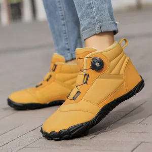 Outdoor Winter Snow Boots For Men Women Waterproof Warm Faux Fur Lined High-Top Rotary Buckle Non-Slip Rubber Sole Boots