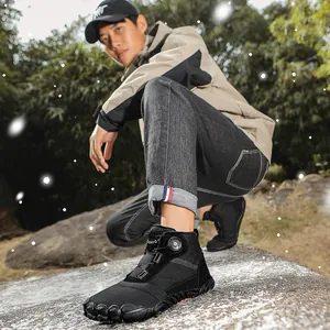 Black outdoor five-finger high-top winter boots with thermal lining and rotary dial