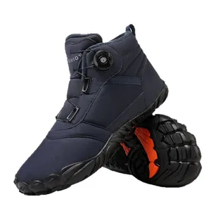 Navy blue high-top winter snow boots with warm lining and rotating dial lace system