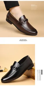 Close-up detail of premium genuine leather men's loafers in brown and black finishes