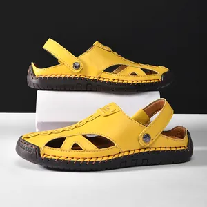 Vibrant yellow hollow closed-toe outdoor leisure sandals for summer beach and hiking wear
