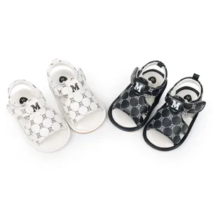Sandali per Bambini Scarpe Primi Passi Pelle PU Stampa Orso Lettera Suola Morbida Antiscivolo Sandali Estivi