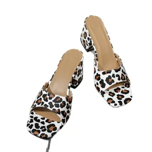 Chic leopard print block heel sandals with trendy square open toe design for summer
