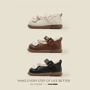Elegant toddler girl Mary Jane shoes with cute rabbit ornament in three classic colors