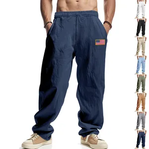 Pantalon large en lin pour homme avec écusson drapeau américain et divers coloris
