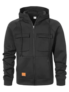 Vorderansicht Detail von schwarzem Herren-Kapuzenpullover mit Reißverschluss