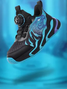 Stylish boys' basketball shoes featuring a blue tiger pattern and rotary dial closure