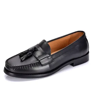Mocassini da Uomo con Nappine in Stile Britannico in Pelle di Vacchetta di Primo Strato Slip-on Traspiranti Casual Scarpe Eleganti