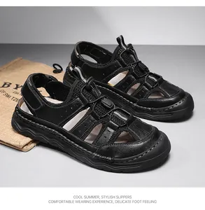 Durable men's black mesh outdoor sandals with breathable design and thick rubber soles