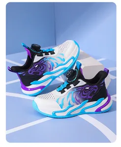 Detail view of boys basketball shoes featuring mesh surface and rotary lace system