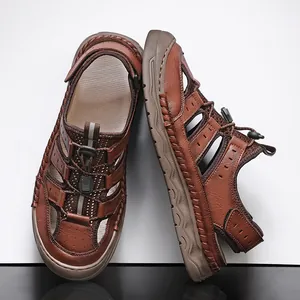 Men's casual breathable summer sandals with mesh and hand-stitched leather detail