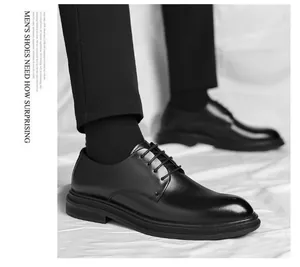Schwarze Leder-Oxford-Schuhe für Herren mit elegantem Schnür-Business-Design