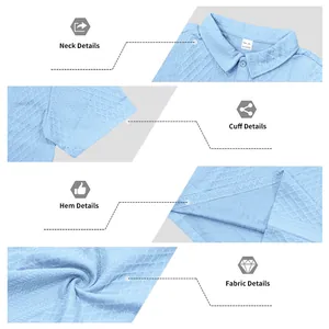 Detailed macro view of light blue heavy jacquard polo shirt fabric texture and seams
