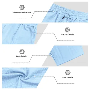 Detailed view of light blue jacquard shorts with waistband and pocket features