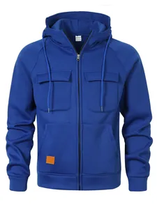 Lässige blaue Herren-Kapuzenjacke mit Reißverschluss und funktionellen Brusttaschen