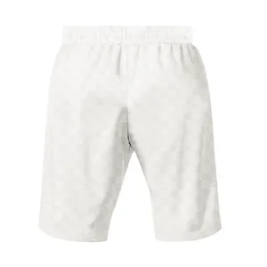 Macro view of white heavy jacquard checkerboard texture on men's casual summer shorts