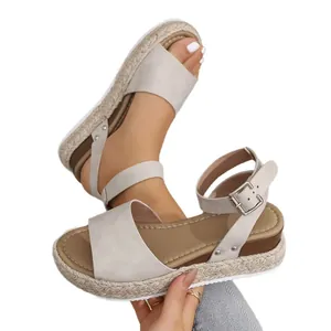 Sandales compensées à plateforme gris clair pour femmes avec bride cheville
