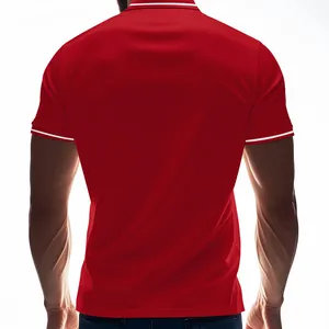 Back view detail of a vibrant red quick-dry short-sleeve polo shirt for athletic wear