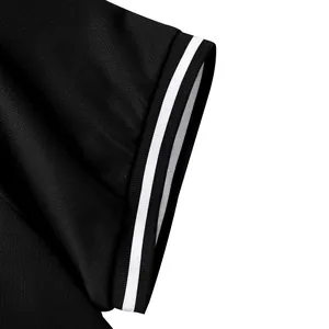 Detailed macro view of black quick-drying Polo shirt sleeve with white striped cuff