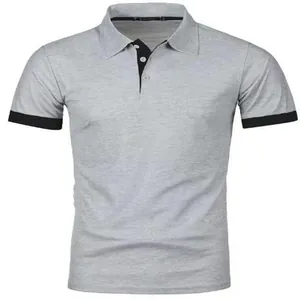 Men's slim fit short sleeve polo shirt in heather gray with black contrast cuffs