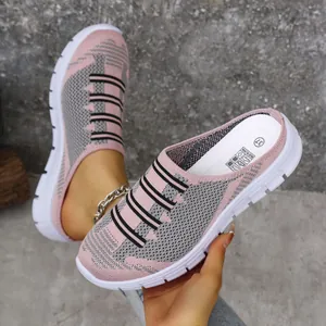Γυναικεία Μόδα Αναπνεύσιμα Flyknit Mesh Mules Άνετες Casual Slip-on Παντόφλες με Κλειστή Μύτη Ελαφριά Υπαίθρια Επίπεδα Παπούτσια Mule