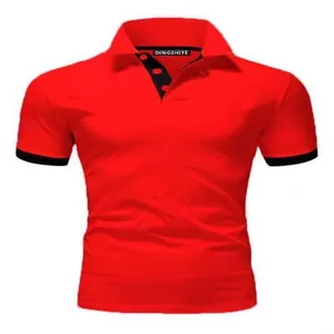 Men's stylish summer short sleeve polo shirt in vibrant red with black trim