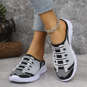 Γυναικεία casual mules sneakers από πλεκτό ύφασμα με κομψό σχεδιασμό χωρίς κορδόνια